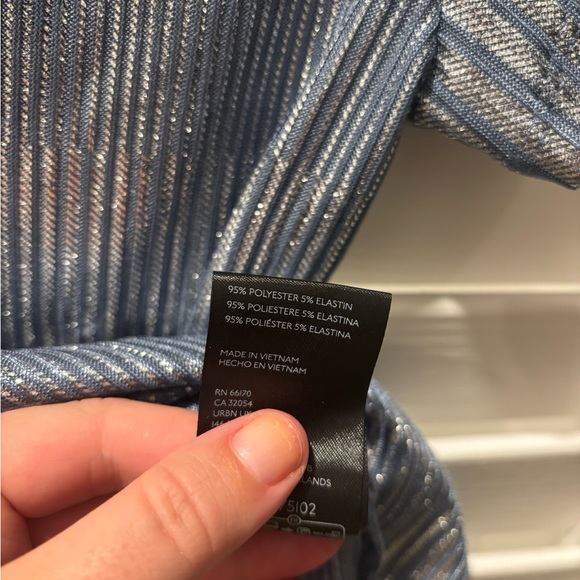 ANTHROPOLOGIE Pilcro Andie Scoop-Neck Ribbed Henley Top Metallic Blue Silver XS - Picture 8 of 9